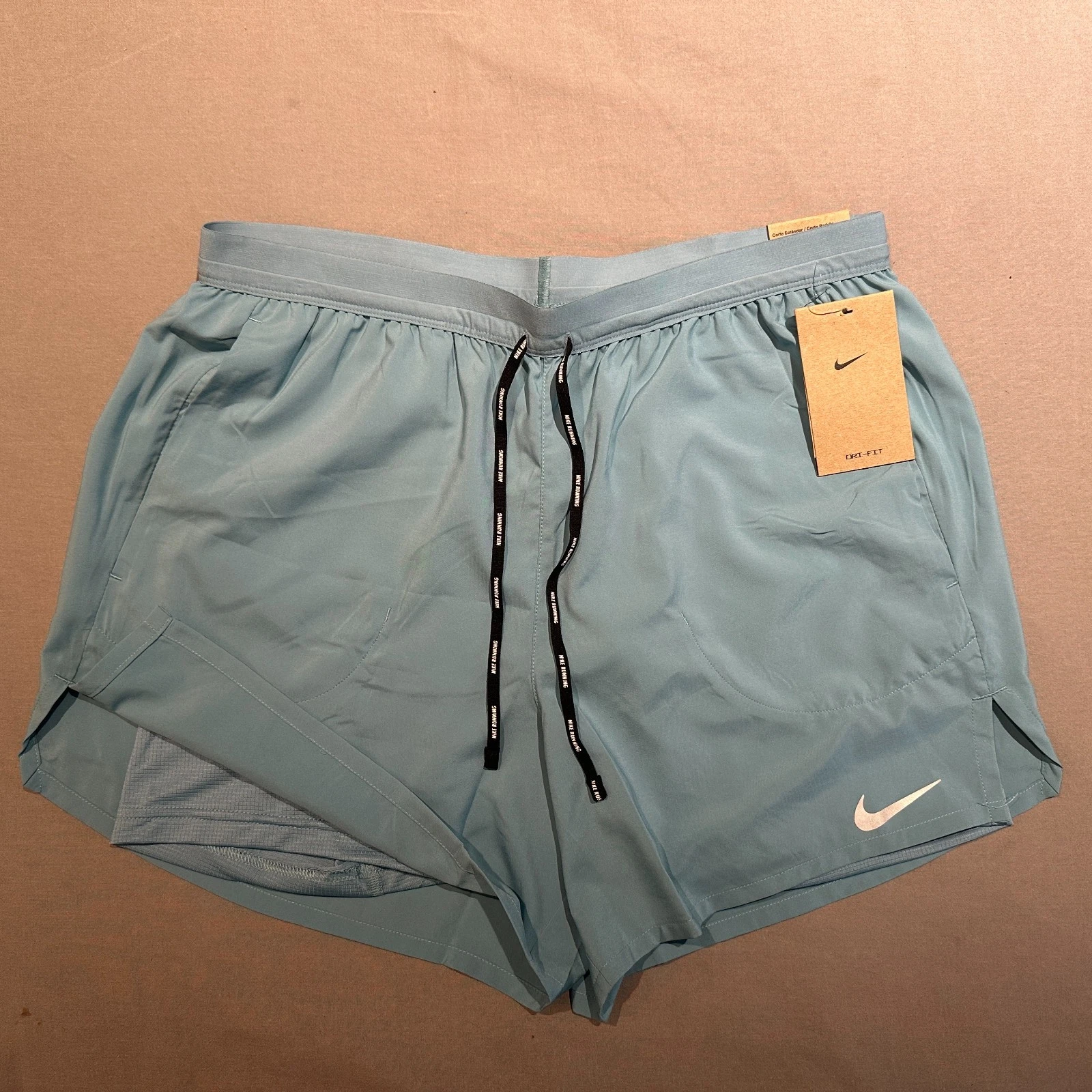 Nike Stride DriFit Mens 5" 2-in-1 Running Shorts Pockets Light Blue Large