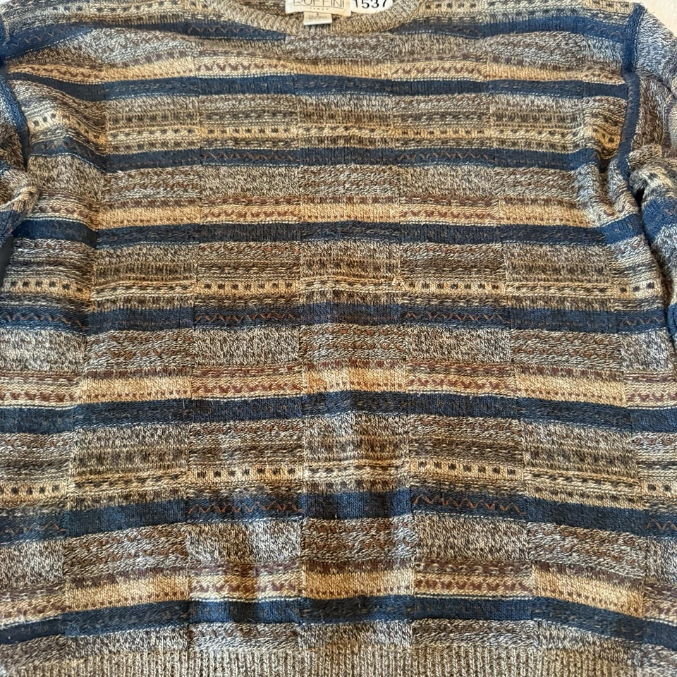 Suéter de Colección Gianfranco Ruffini Italia Tejido a Rayas Abuelo Talla Grande Años 90 Foto 3 de 4