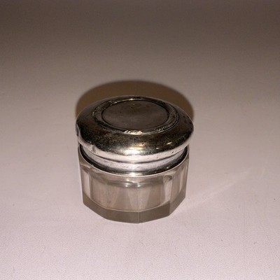 Antique Sterling Silver Lid Faceted Glass Jar Pot W&H Sheffield Hallmarked