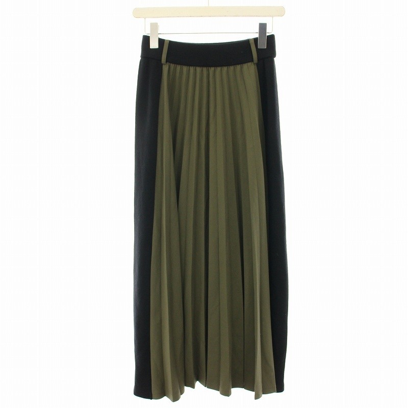 Pleated Wool Blend Maxi Skirt in Khaki/Black Size 0