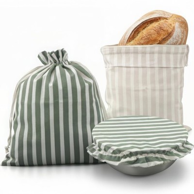 KIBAGA Beautiful Linen Bread Bag Set and Proofing Cover For Homemade Sourdoug...