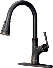 Oil Rubbed Bronze Kitchen Faucet with Pull Down Sprayer, Antique Bronze Singl...