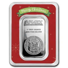 1 oz Silver Bar - APMEX (w/Red Merry Christmas Card, In TEP)