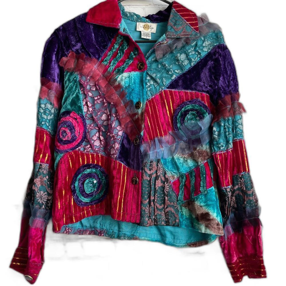 Colorful Patchwork Velvet Jacket - image 1