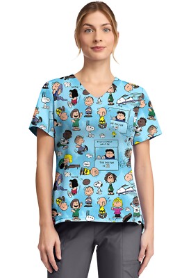 Tooniforms Cherokee Licensed V-Neck Print Top TF797 PNEF Goodness and Grief