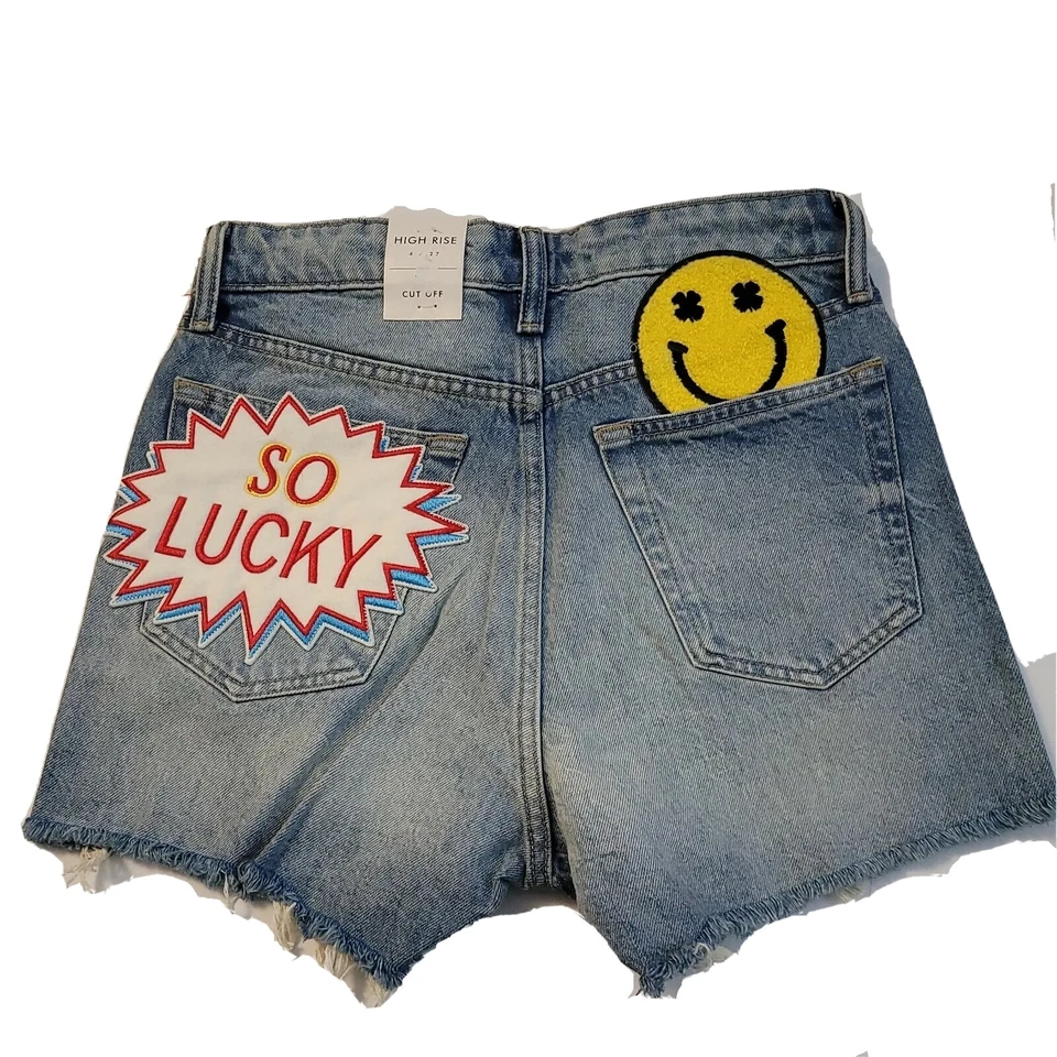 Pantalones Cortos para Mujer Lucky Brand Corte Talla 27 Denim Parcheados Tiro Alto Ajustados NUEVO Foto 3 de 4