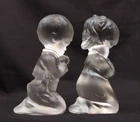 Fenton Glass Satin Praying Boy & Girl Figurines Orig. Stickers Perfect Condition