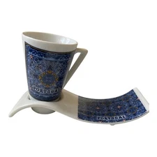Portuguese Ceramic Espresso Cup & Tray Set - Souvenir from Portugal - Blue Tile 