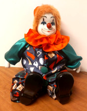 VTG 1959 Clown Porcelain Head Hands Feet Shelf Sitter Soft Colored Hair 14"