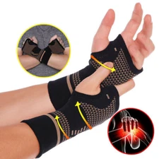 Copper Left Right Wrist Hand Support Brace Carpal Tunnel Sprain Arthritis Sports