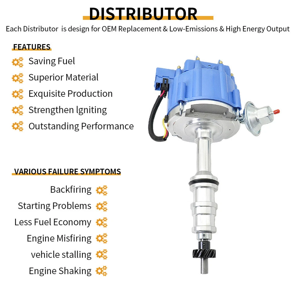 para Ford FE HEI Distributor 332 352 360 406 427 428 e Vela de Ignição Fios Accel - Imagem 2 de 4