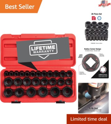 Sunex CR-MO Alloy Steel 26-Piece Metric Socket Set with Dual Size Markings