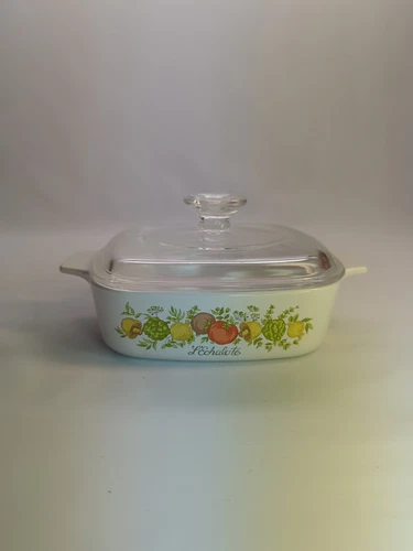 VTG Corning Ware 1 Qrt Casserole Dish A1B Spice Of Life L'Echalote W/ Pyrex Lid