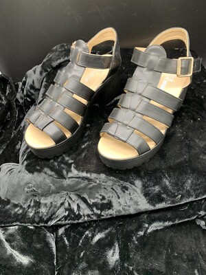 Ladies Platform Gladiator Sandals Chunky Mid Heel Shoes Black