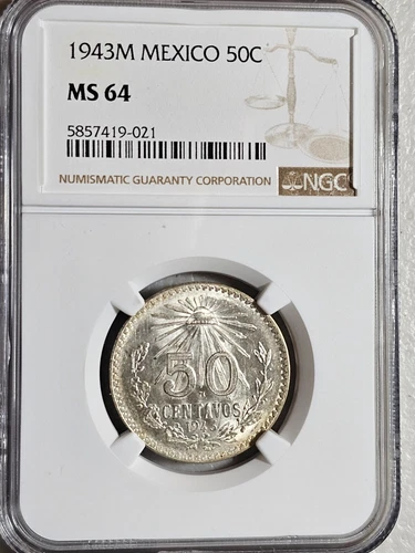 Mexico 50 Centavos 1943 M NGC MS 64