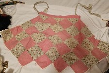 VTG Patchwork Half Apron Handmade Red Check  Tan So CUTE  Seam Coming Apart