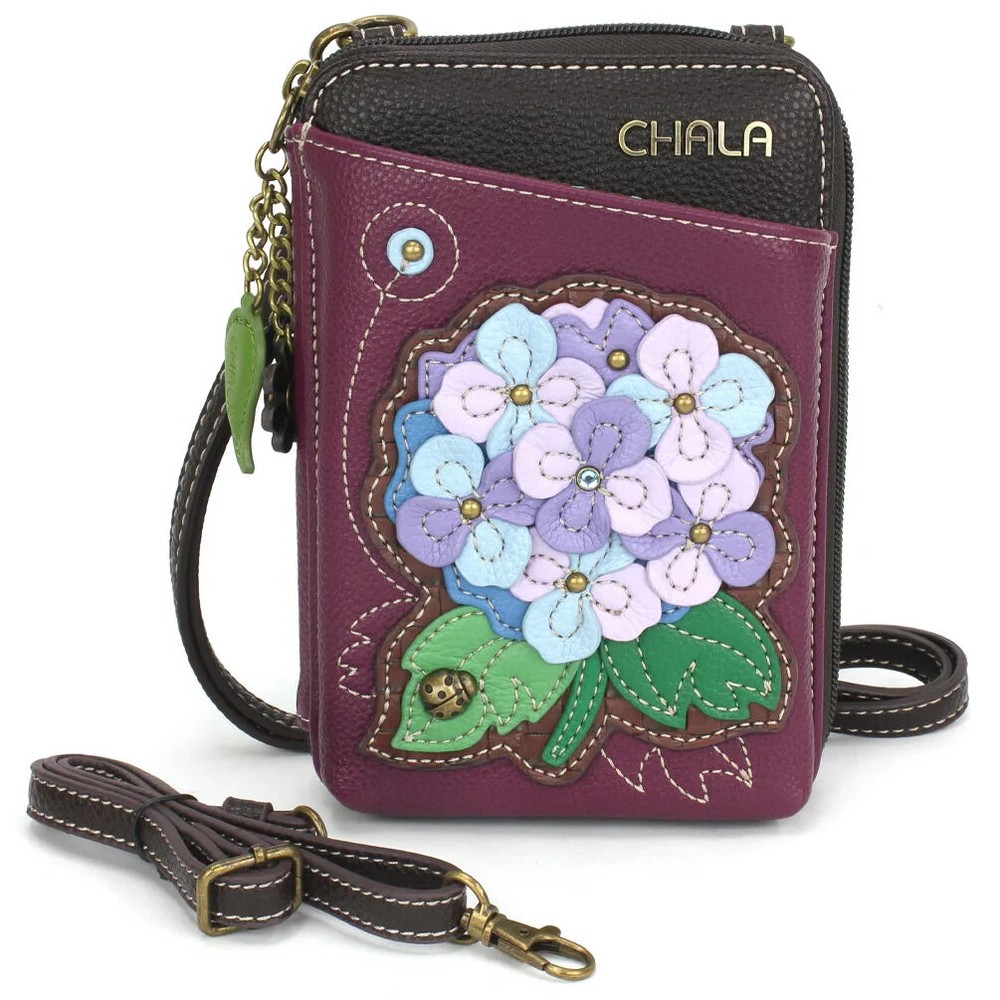 NEW CHALA PURPLE FORGET ME NOT FLOWER ZIPPERED CROSSBODY WALLET FAUX LEATHER
