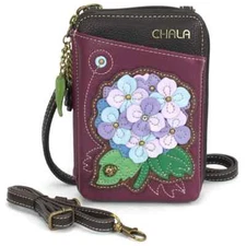 NEW CHALA PURPLE HYDRANGEA FLOWER ZIPPERED CROSSBODY WALLET FAUX LEATHER