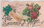 Old postcard COUPIS sweet souvenir of Angers Roses hand dove ribbon