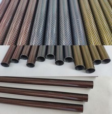 Tubo metálico de fibra de carbono liso brillante 2 piezas 50 cm 3k rojo/azul/amarillo envuelto en rollo