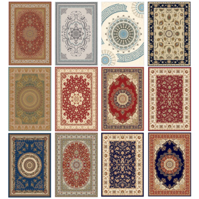 Traditional Oriental Persien Area Rug Crystal Velvet Carpet Medallion Mat Runner