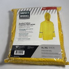 Safety Works Professional Yellow Hooded Polyester Rain Jacket XL/XG New