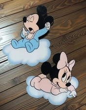 Vtg Disney Baby Mickey And Minnie Cardboard Wall Hanging Cutouts Pastel Nursery
