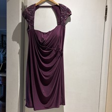 Mignon Beaded Evening Cocktail Deep Purple Wrap Skirt Stretch Dress Size 10