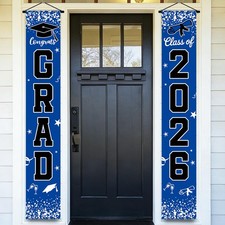 Class of 2026 Graduation Banner Door Porch Signs - Blue Grad Party Decorations,