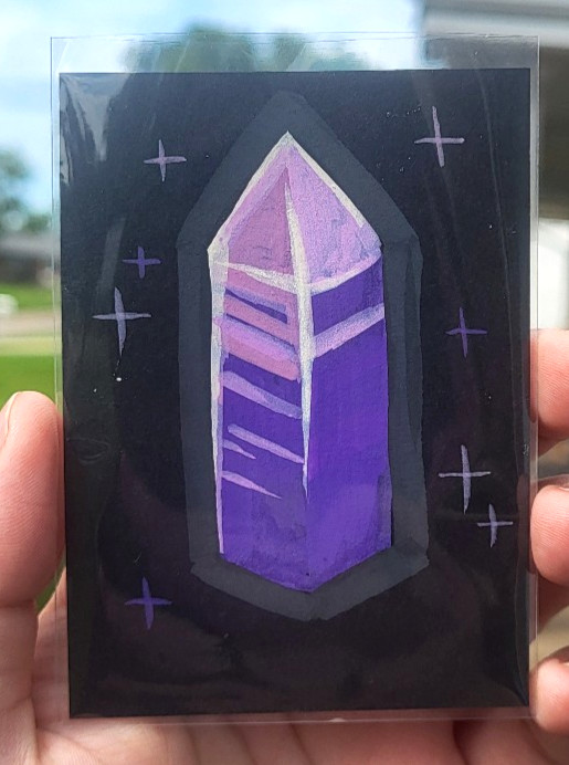 aceo original painting 2.5 X 3.5 "amethyst" digital gems series 3/4 on paper