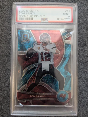 2022 PANINI SPECTRA TOM BRADY NEON BLUE DIE-CUT PRIZM#91#D28/50 PSA 9 MINT
