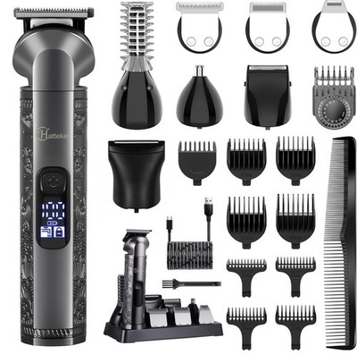 Hatteker 8-in-1 Multi-Functional Grooming Kit for Men Beard Trimmer Gray