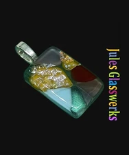 Hand Crafted Dichroic Fused Glass Pendant #1340 W/Chain 