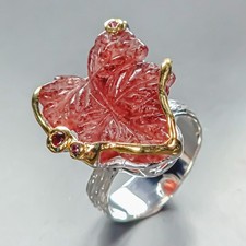 Fine Art 23ct Natural Strawberry Quartz Ring 925 Sterling Silver Size 8 /R456839
