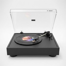 Vibe Black Belt Drive Turntable Home Audio Record Player with Dust Cover