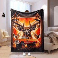 Deer  Truck Flannel Blanket   Soft Cozy Throw for Home, Office  Nap