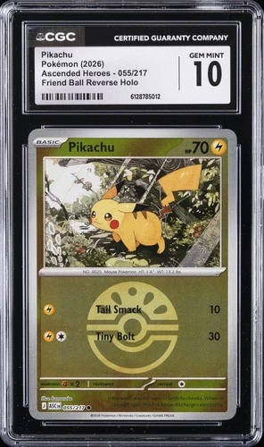 2026 POKEMON ASCENDED HEROES FRIEND BALL REVERSE HOLO #55 PIKACHU CGC 10