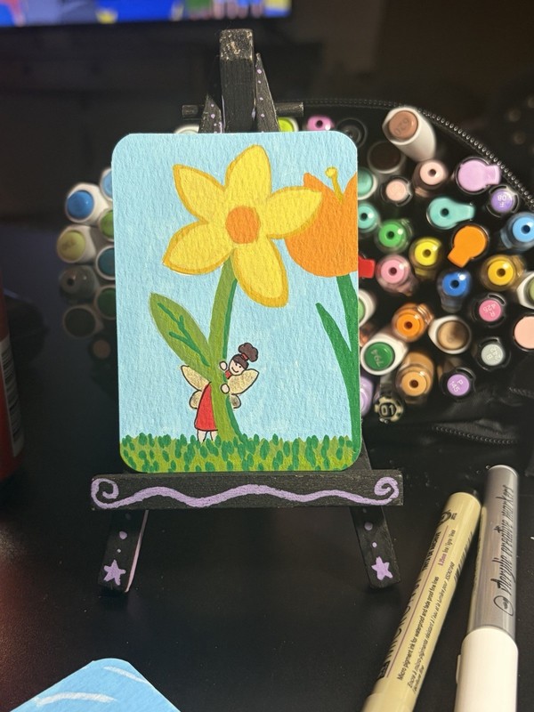 ACEO Original Acrylic Painting Art Card Hand Painted By Sillylilshop Fairy Hidin