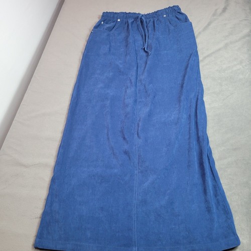 Denim & Co Jean Wear gonna donna blu medio pull on cravatta davanti Y2K maxi boho - Foto 1 di 11