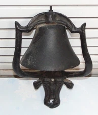 Vintage Cast Iron Steer Cow Bull Head Dinner Bell Farmhouse Rustic 12"T 8.25"W