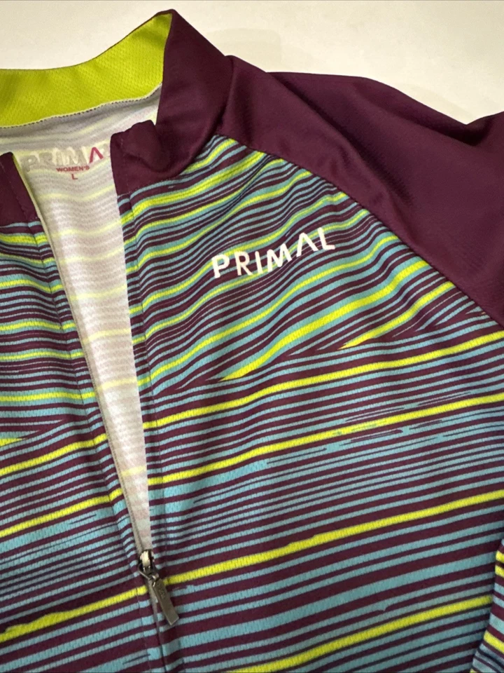 Woman Size Large Primal Wear  Striped Cycling Jersey & Padded Shorts Set Purple - Image 3 of 4