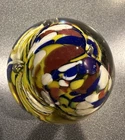 Vintage Murano Art Glass Paperweight with Blue Yellow Red and White Swirls
