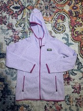 EUC LL Bean Fleece Jacket Girls Large 14-16 Purple Hooded Full Zip Sweater
