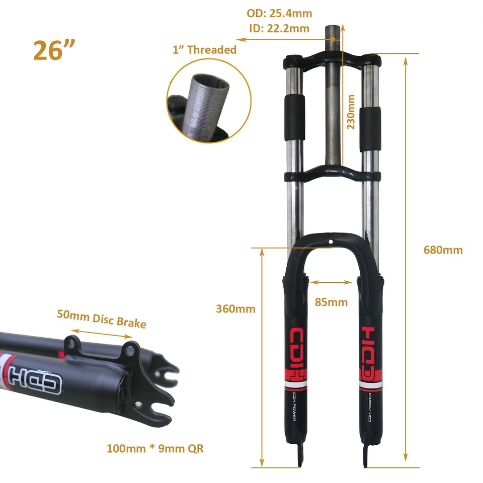 DONSP1986 26" Bicycle Suspension Fork 1" Thread & headset  w/ Wheelset 100*135mm - Image 3 of 4
