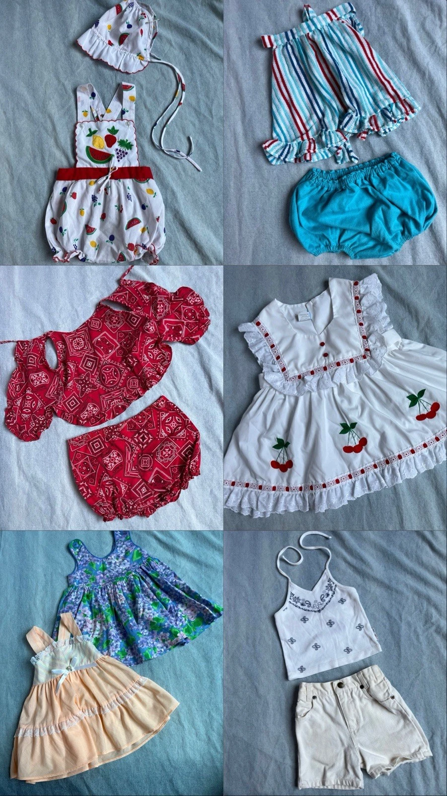 Vintage Baby Girls Clothing Lot 70s 80s 90s Western Denim Fruit Floral Lace