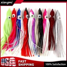 50PCS Luminous Octopus Squid Skirt Glow Soft Lure Hoochies Bait Fishing Lure Kit
