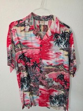 Vintage 1970s Go Barefoot Mens Hawaiian Button Shirt Made in USA Large Beaches