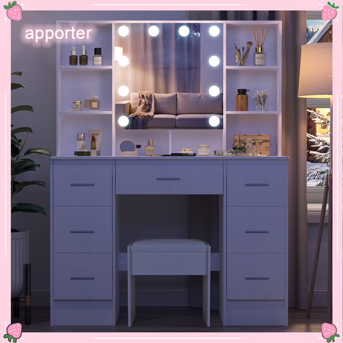 USA Vanity Set with 10 LED Lighted Mirror Makeup Dressing Table Desk for Girls - Picture 12 of 12