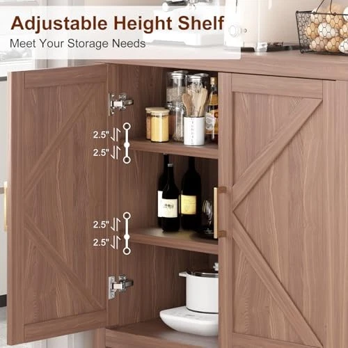  Sideboard Buffet Storage Cabinet, 3 Tier Coffee Bar Cabinet with Adjustable  - Image 4 of 4