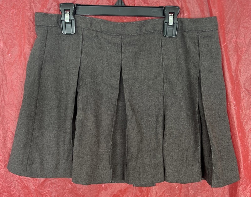 Girls Size 16 LANDS END Gray Pleated Uniform Skirt Side Zipper/Button
